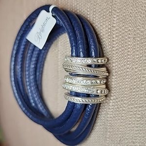 New Brighton Neptune's Rings Leather Bracelet with Crystals